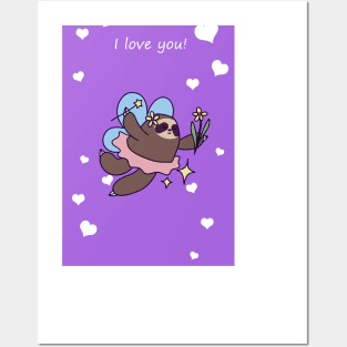 "I Love You" Fairy Sloth Posters and Art